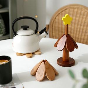 크리스마스 트리 우드 냄비 받침 티잔 커피잔 주전자 받침대 집들이선물 받침대세트