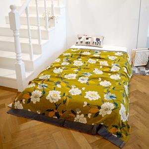 올리브그린 플라워 코튼 거즈 대형 담요 소파커버/러그/블랭킷