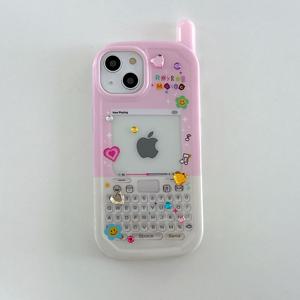 MADE 큐빅 핑크 포카 투명 안테나 아이폰케이스 y2k 하드 전화기케이스
