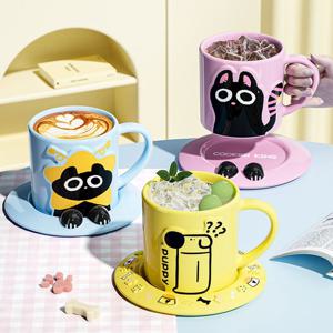 [해외] 귀여운 강아지 고양이 도자기 머그컵 홈카페 머그잔 받침 세트 커치잔  4color