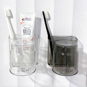 티스 부착형 투명 칫솔꽂이 양치컵 세트