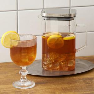 퓨어 스텐 뚜껑 냉장고 물통 사각 내열 유리 손잡이 물병 1.3L