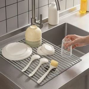 실리콘 롤매트 싱크대 식기 건조대 접이식 물빠짐 트레이