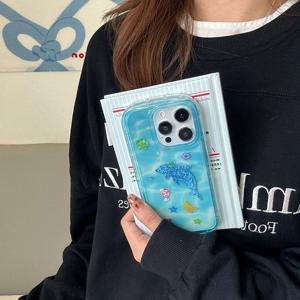 MADE 바다 돌핀 반투명 젤하드 범퍼 아이폰케이스 스티커 반짝이 웨이브 물고기