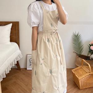 플레어 자수 방수앞치마 원피스 롱 신혼 집들이 에어프런 네일샵