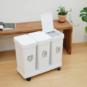 모던플랫 원터치 가정용 분리수거함 휴지통 20리터 3단 + 스티커