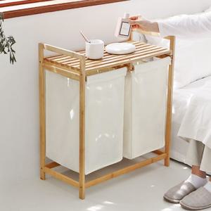 내츄럴 뱀부 대나무 슬라이딩 2칸 빨래바구니