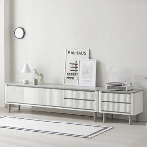 셀리나 화이트 거실장(소)+거실협탁 세트 템바보드 원목 티비다이 거실장