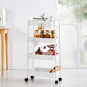 나사없이 쉽게 조립하는 4단 메탈트롤리 바스켓세트 화이트