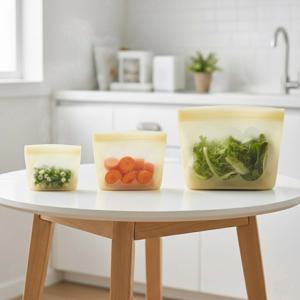 실리콘 지퍼백 3p 세트 다회용 채소보관 냉장고정리 전자레인지