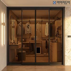 현관 중문 슬라이딩 아파트 드레스룸 초슬림 4연동 양방향 오픈형 브론즈강화 2400mm