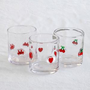 레드 포인트 글라스 500ml 유리컵 3type 물컵 주스컵 빈티지 레트로 카페