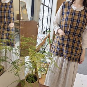 미니 린넨100 브라운체크 앞치마