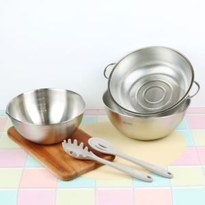 스텐 펀칭볼 믹싱볼 3종세트 대야 채반 튀김망 업소용 소쿠리 바구니 (29 24 28cm)