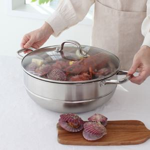 IH 인덕션 전골냄비 찜냄비 찜기 + 내열 유리 뚜껑 세트