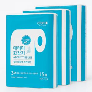 애터미 화장지 3겹 천연펄프 엠보싱 35M 15롤 x4개