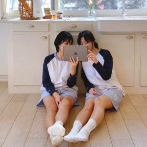 자체제작 캡내장 무지 바스락 사계절 긴팔 반바지 홈웨어 파자마 세트