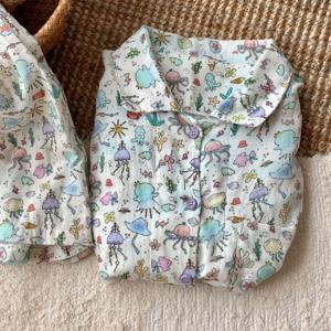 반팔 잠옷 세트 순면 카툰 해파리 여름 이중거즈 홈웨어 1color