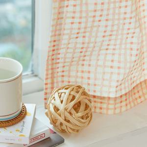 [코튼+린넨] 포근한 깅엄 체크 패턴 내추럴 홈스타일링 감성 가리개커튼 (90x165)