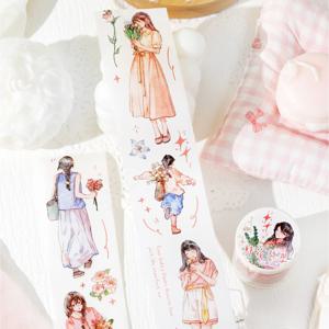 소녀 일상 꽃 마스킹테이프 키스컷 데코 스티커 일러스트 다꾸 마테