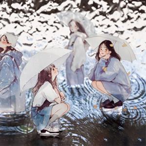 비 우산 인물 소녀 스티커 PET 일러스트 폰꾸 다꾸 다이어리꾸미기