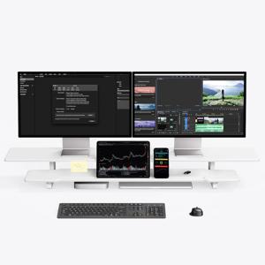 DM-118 더 넓어진 2단 와이드 선반 듀얼 모니터받침대 32인치 27인치 1180 mm