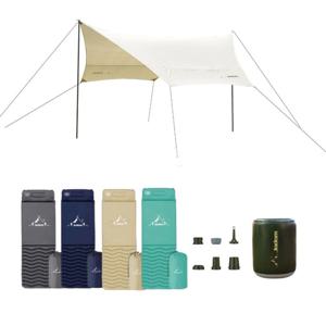 차박캠핑 풀세트3종 대형헥사타프+5T 1kg자충에어매트+무선LED에어펌프