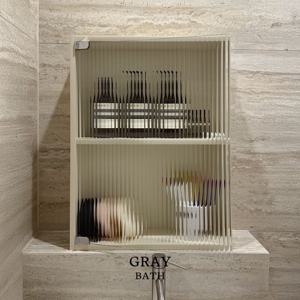 욕실수납장 모루유리 화장실 수건장 미니 크림 450X600