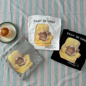 국산 순면 홈웨어 상의 소파위 식빵 고양이 반팔 티셔츠 3color
