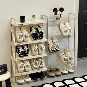 [해외] 초슬림 너비18cm 틸트선반 신발장 스테인리스 프레임  신발정리대 4단 5단 6단