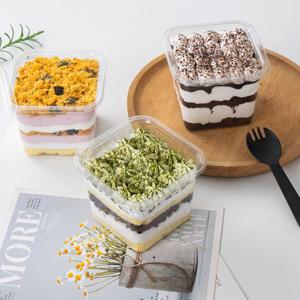 투명 높은 사각 티라미스 보틀 케이크 용기 PET 케이스 400ml 10개 세트