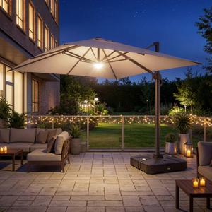 나폴리 2500 폴딩 사각 파라솔 150kg 받침대 LED 포함 야외 간이 그늘 정원 카페