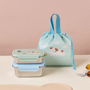 2단 분리형 스텐304 어린이 도시락 플레이퍼피 650ml 폴리가방포함