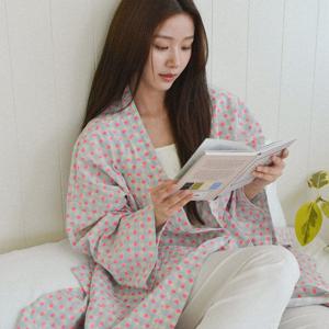 홈웨어 하트 체크 로브 파자마 수면 잠옷 슬립 가운