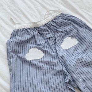 자체제작 스트라이프 블루 구름자수 라벨  홈웨어 긴바지 잠옷바지