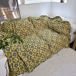 옐로우 플라워 체크 거즈 블랭킷 겸 이불 소파커버