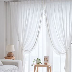 비침없는 진주 샤인 화이트 프릴 쉬폰 속지커튼 나비주름 맞춤 제작 거실 안방커튼