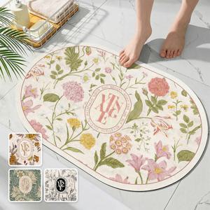 [1+1] 빈티지 플라워 발매트 유럽풍 논슬립 규조토 매트 컬러4종