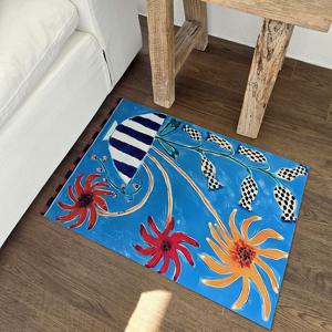 블루 플라워 빨아쓰는 소프트 규조토 아트 발매트