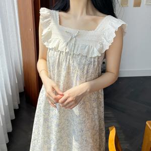 라벤더 여름 순면 나시 원피스 잠옷 파자마 2size