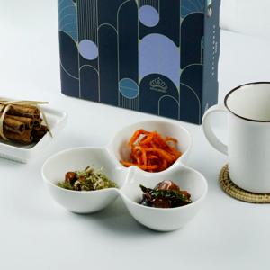 클로버 삼절 나눔접시 1P / 세칸접시 삼절접시 반찬접시 소분접시 도자기접시 3칸 화이트