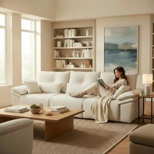 리안 세이지 무빙 슬라이드 독일 오킨모터 마스트로로 패브릭소파 스툴미포함, 화이트