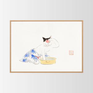 젠 에디션 인테리어 포스터 액자 / 31 고양이 목욕하는 모습