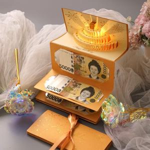 이벤트 기념일 축하송 LED 멜로디 입체형 생일 용돈 카드 홀로그램 장미 조화 쇼핑백