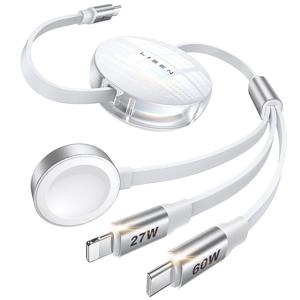 3in1 멀티 충전케이블 릴타입 고속충전 C타입 올인원 휴대용 충전선(애플워치)