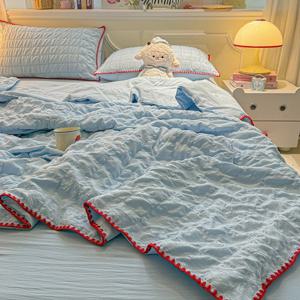 블루레드 쿨 시어서커 싱글 여름 이불 시트 베개 침구 세트