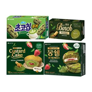 초코칩쿠키 말차라떼 256g + 롯데 말차 3종(몽쉘,카스타드,빈츠)