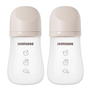 순수아 트윈팩 실리콘 코팅 유리젖병 노꼭지-240ml