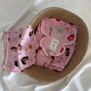 디즈니 정품 순면 반팔 긴바지 반바지 잠옷 세트 프린세스 공주 홈웨어 2type