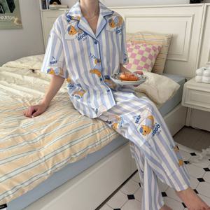 디즈니 정품 반팔 긴바지 반바지 잠옷 세트 순면 졸린 곰돌이 푸 홈웨어 2type